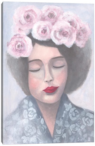 Woman With Roses On Hair Canvas Art Print - Sally B