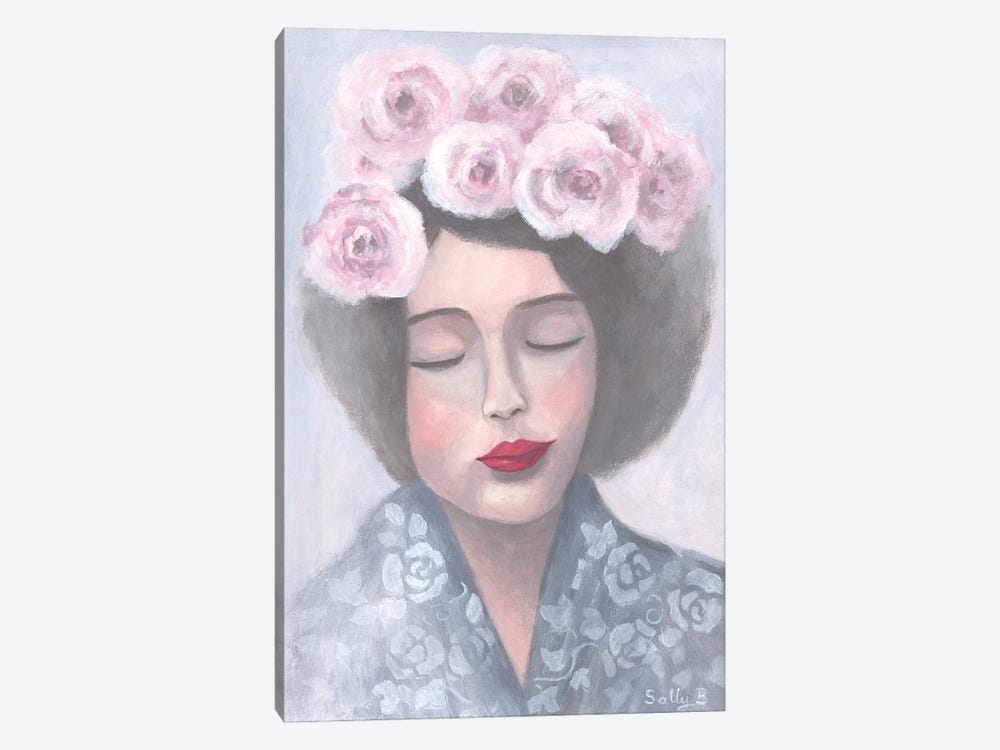 Woman With Roses On Hair by Sally B 1-piece Art Print