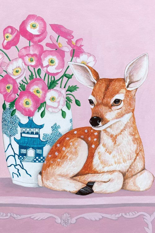 Chinoiserie Vase With Flowers And Deer