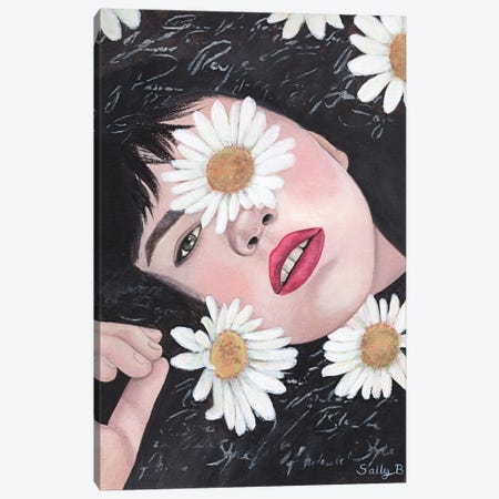 Woman Portrait With White Daisy Canvas Print #SLY142} by Sally B Canvas Print