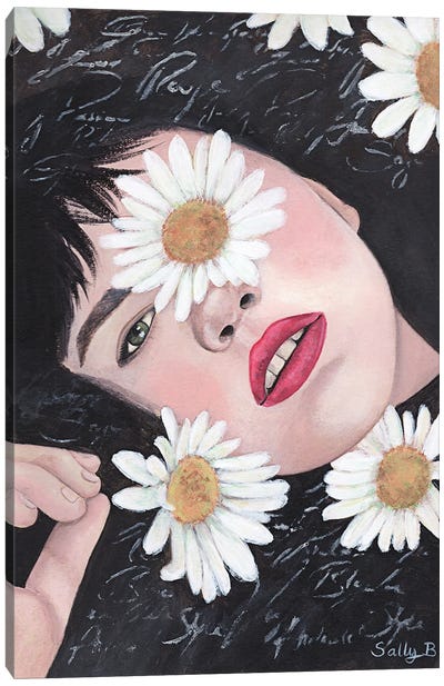 Woman Portrait With White Daisy Canvas Art Print - Sally B