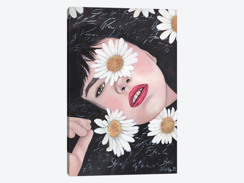 Woman Portrait With White Daisy by Sally B 1-piece Canvas Art Print
