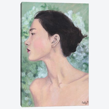 Woman Portrait With Green Background Canvas Print #SLY144} by Sally B Canvas Art