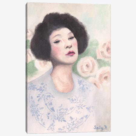 Woman Portrait With Pastel Roses Canvas Print #SLY145} by Sally B Canvas Wall Art