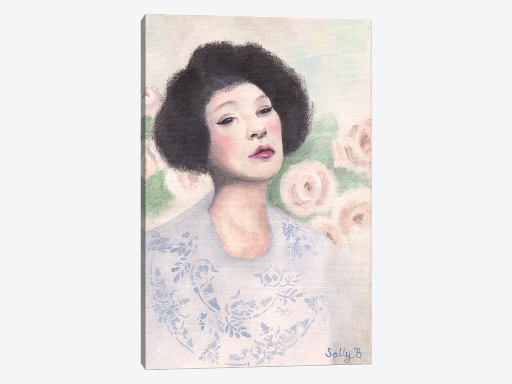Woman Portrait With Pastel Roses by Sally B 1-piece Canvas Art