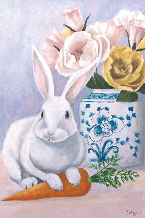 Chinoiserie Rabbit And Carrot by Sally B wall art