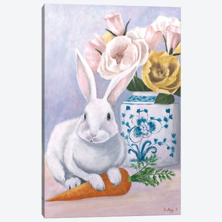 Chinoiserie Rabbit And Carrot Canvas Print #SLY149} by Sally B Art Print