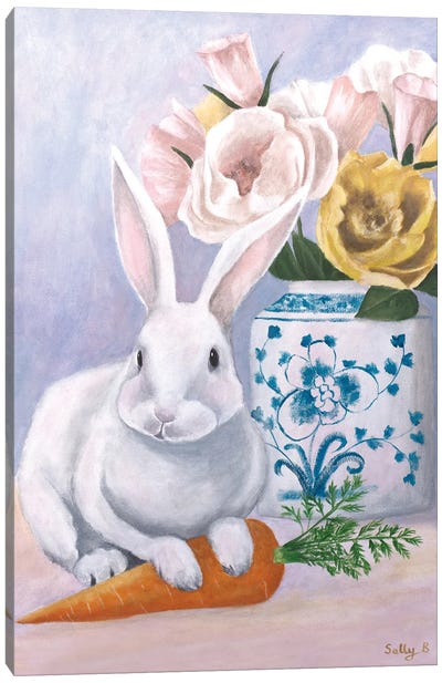 Chinoiserie Rabbit And Carrot Canvas Art Print - Sally B