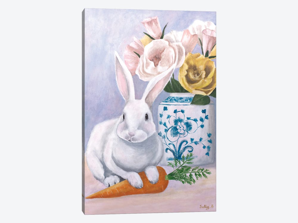 Chinoiserie Rabbit And Carrot by Sally B 1-piece Canvas Artwork