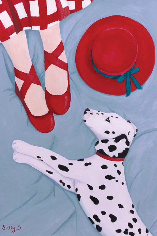 Dalmatian With Red Hat by Sally B wall art