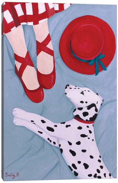 Dalmatian With Red Hat Canvas Art Print - Sally B