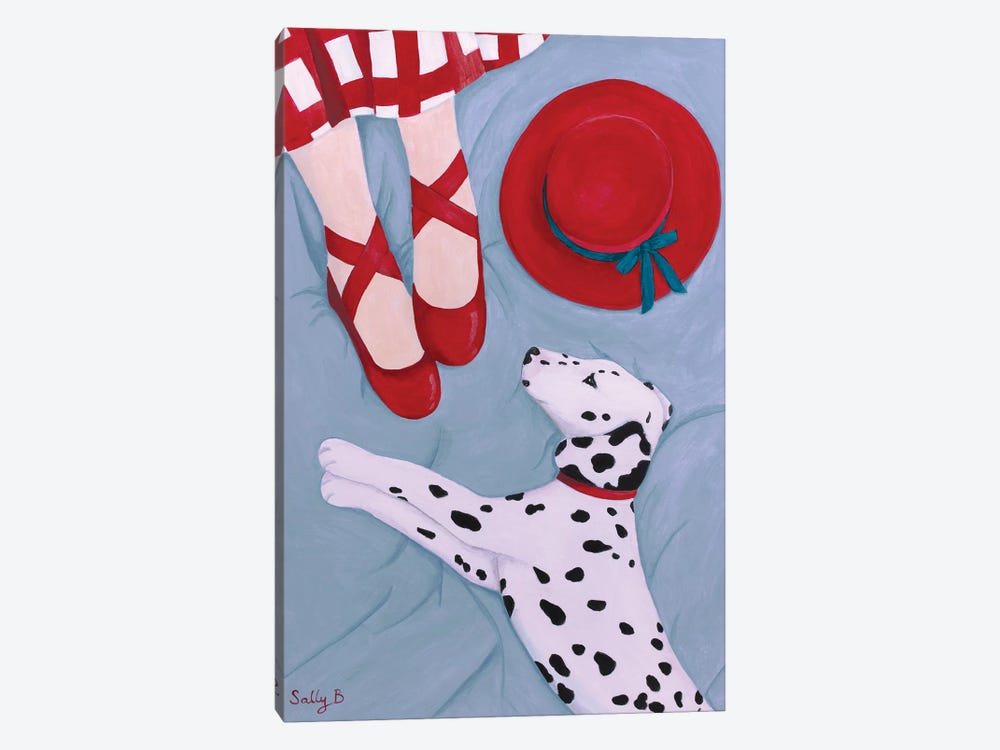 Dalmatian With Red Hat by Sally B 1-piece Art Print
