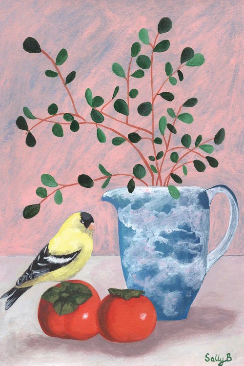 Chinoiserie Bird And Persimmons by Sally B wall art