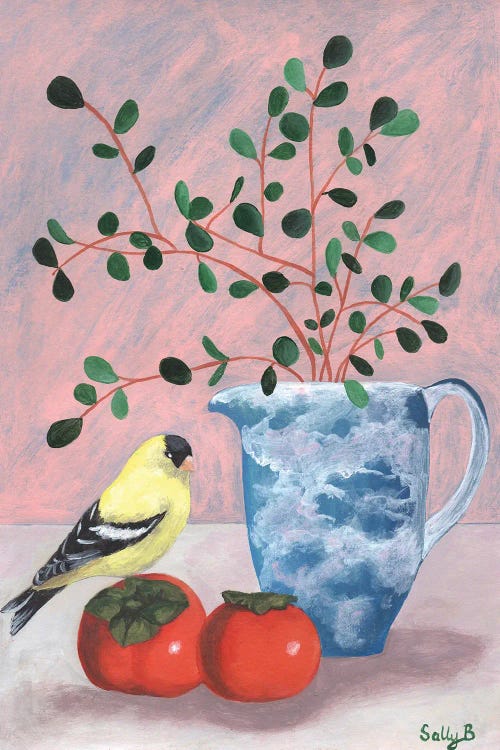 Chinoiserie Bird And Persimmons by Sally B wall art