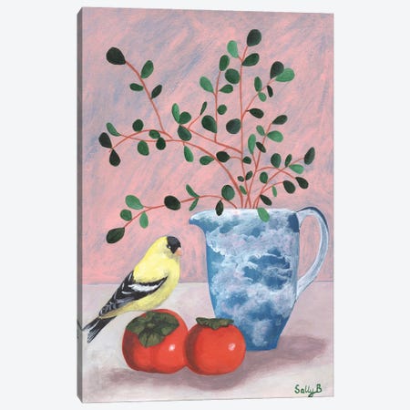 Chinoiserie Bird And Persimmons Canvas Print #SLY152} by Sally B Canvas Artwork