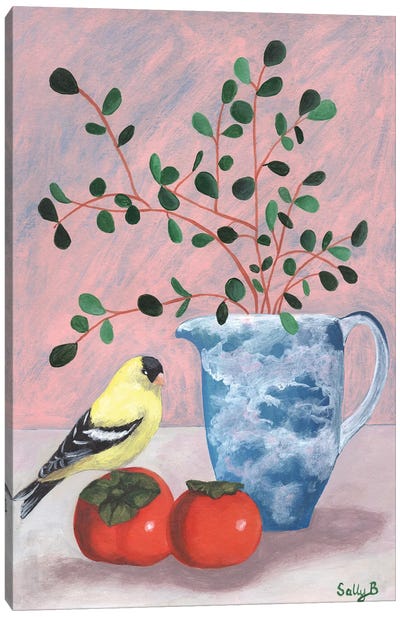 Chinoiserie Bird And Persimmons Canvas Art Print - Sally B