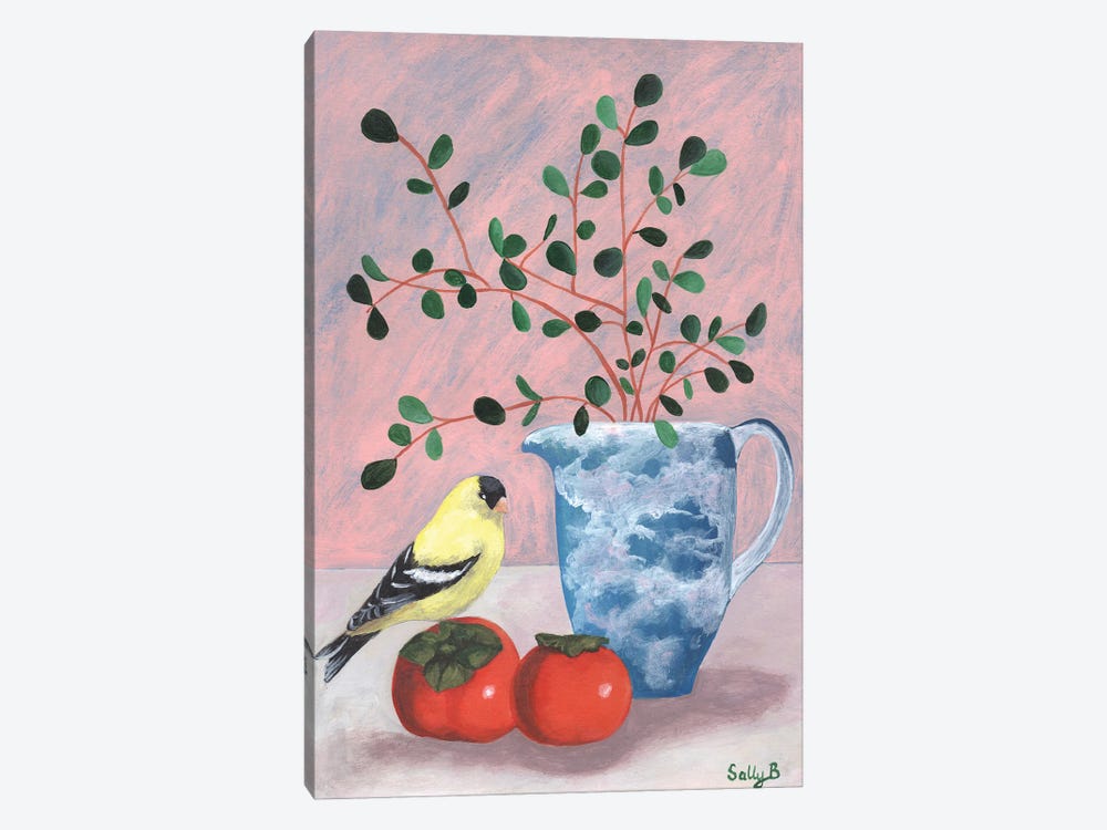 Chinoiserie Bird And Persimmons by Sally B 1-piece Canvas Art