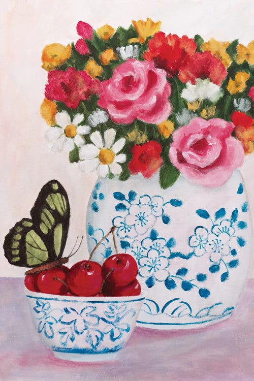 Chinoiserie Butterfly And Cherry by Sally B wall art