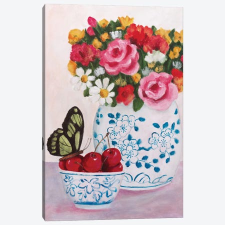 Chinoiserie Butterfly And Cherry Canvas Print #SLY153} by Sally B Canvas Artwork