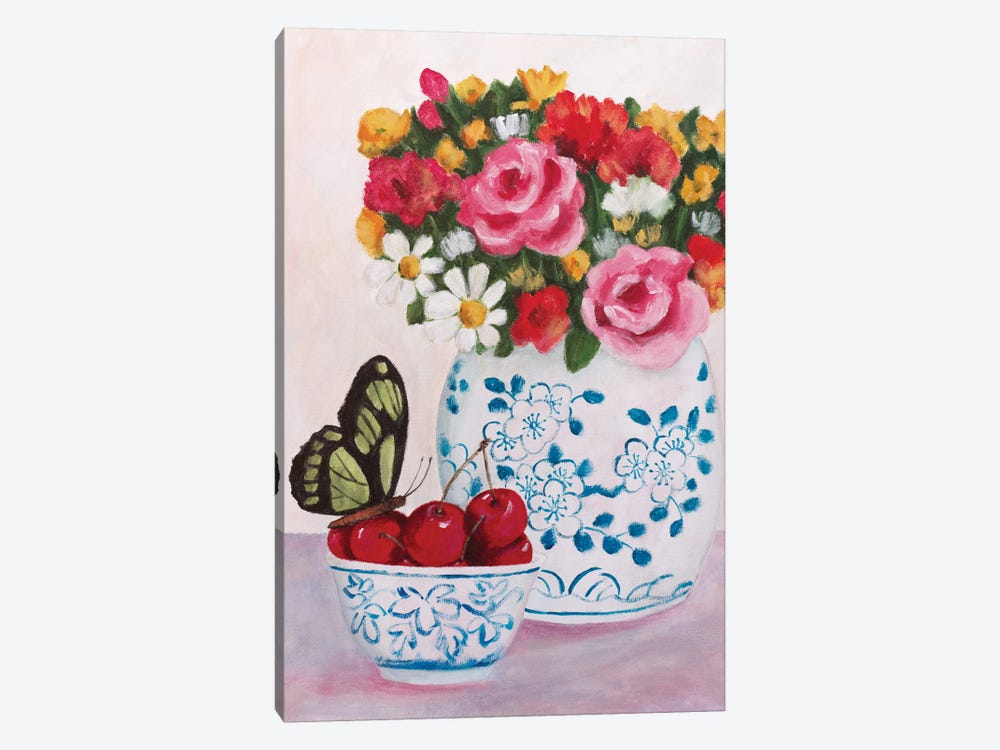 Chinoiserie Butterfly And Cherry by Sally B 1-piece Art Print