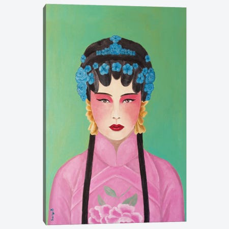 Chinese Woman In Pink Cheongsam Canvas Print #SLY160} by Sally B Canvas Art Print