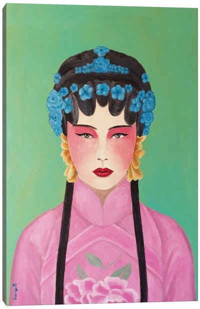 Chinese Woman In Pink Cheongsam Canvas Art Print - Sally B