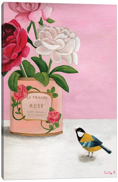 Rosela France And Bird Canvas Art Print - Sally B