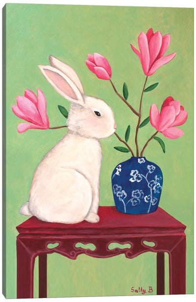 Rabbit On Chinoiserie Table Canvas Art Print - Sally B