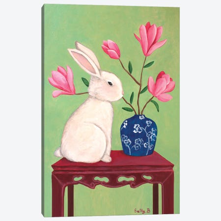Rabbit On Chinoiserie Table Canvas Print #SLY163} by Sally B Canvas Art Print