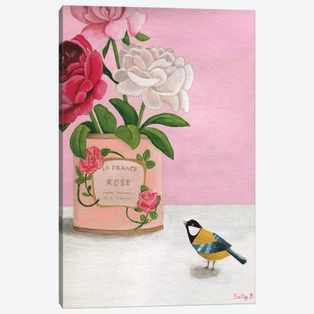 Rose La France And Bird Canvas Print #SLY164} by Sally B Canvas Artwork