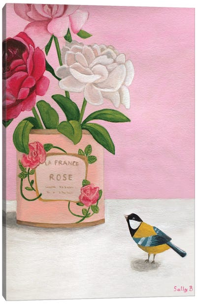Rose La France And Bird Canvas Art Print - Sally B