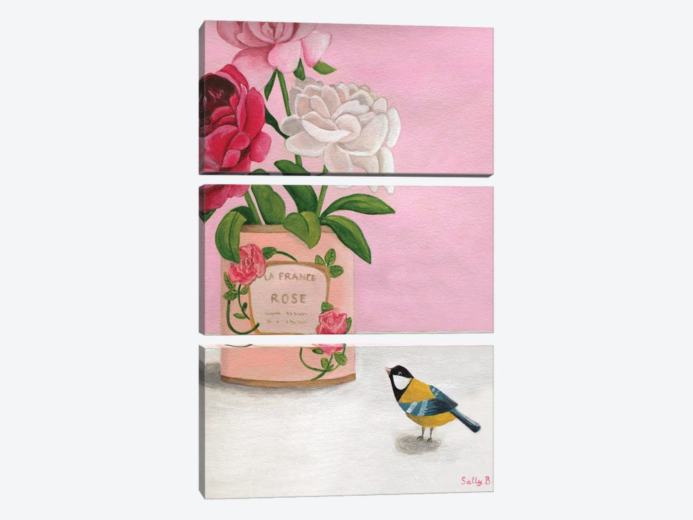 Rose La France And Bird by Sally B 3-piece Art Print