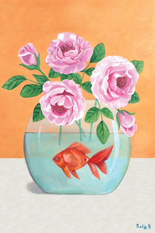 Goldfish And Flowers by Sally B wall art