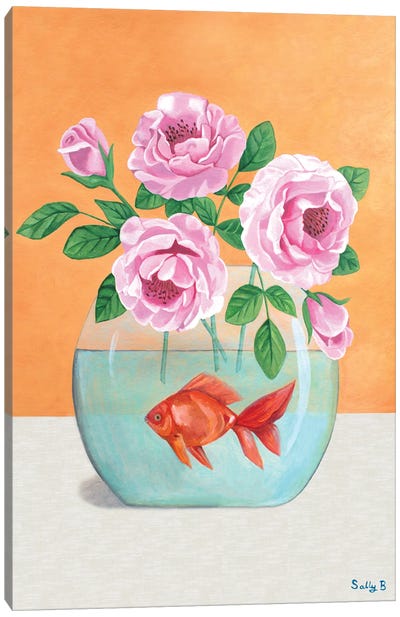 Goldfish And Flowers Canvas Art Print - Goldfish Art
