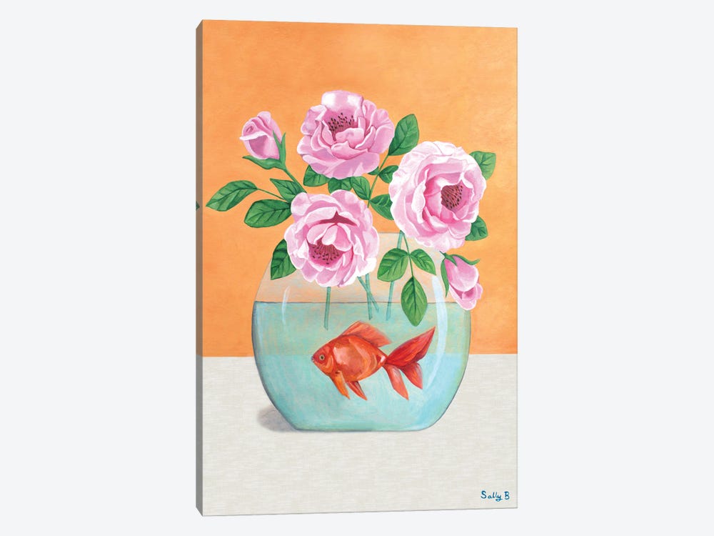 Goldfish And Flowers by Sally B 1-piece Canvas Wall Art