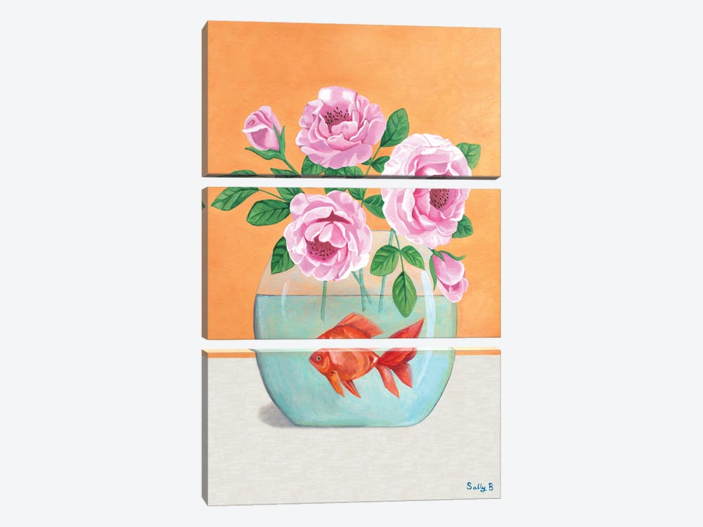 Goldfish And Flowers by Sally B 3-piece Canvas Artwork