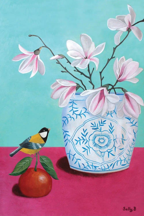 Magnolia And Mandarin Orange With Bird