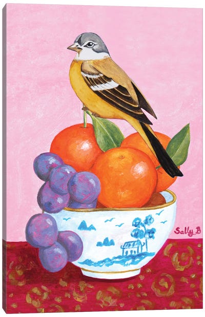 Bird Grape And Mandarin Orange Canvas Art Print - Sally B