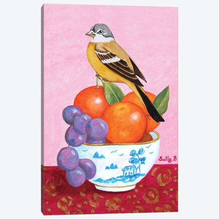 Bird Grape And Mandarin Orange Canvas Print #SLY167} by Sally B Canvas Wall Art