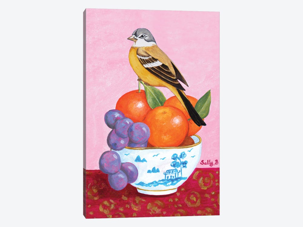 Bird Grape And Mandarin Orange by Sally B 1-piece Canvas Artwork
