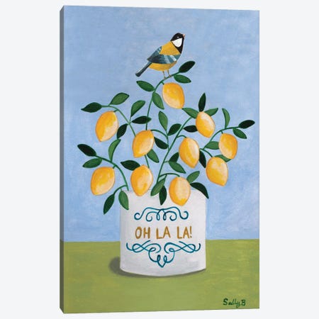 Bird And Lemons Canvas Print #SLY169} by Sally B Canvas Print