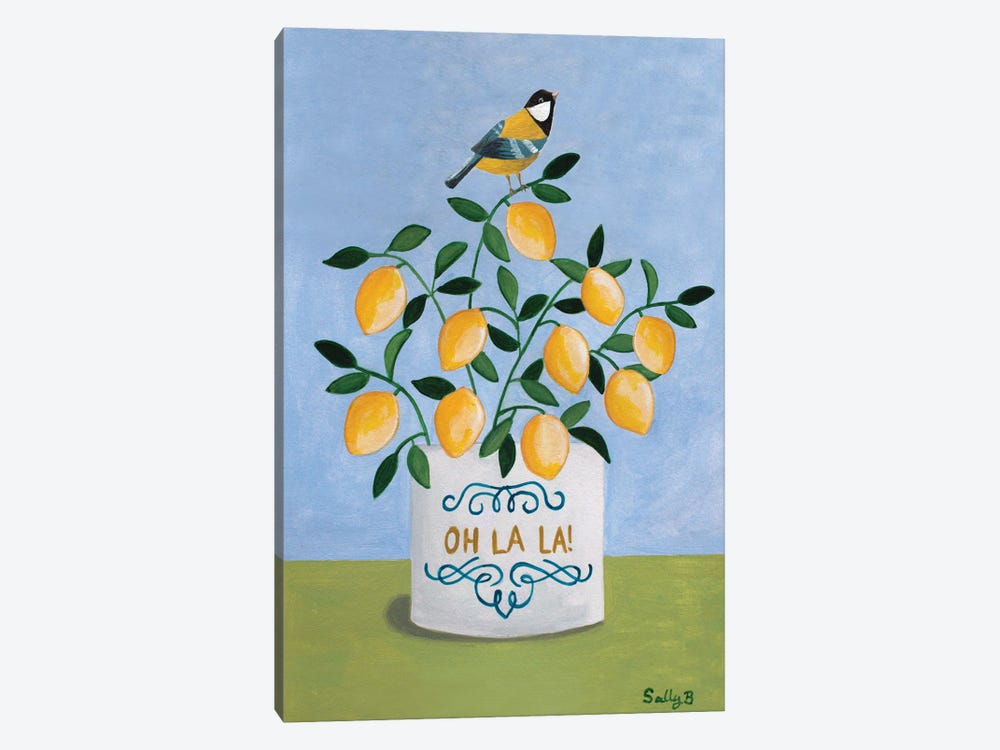 Bird And Lemons by Sally B 1-piece Canvas Artwork