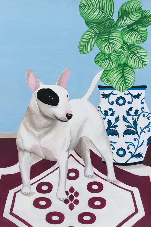 English Bull Terrier With Plant by Sally B wall art
