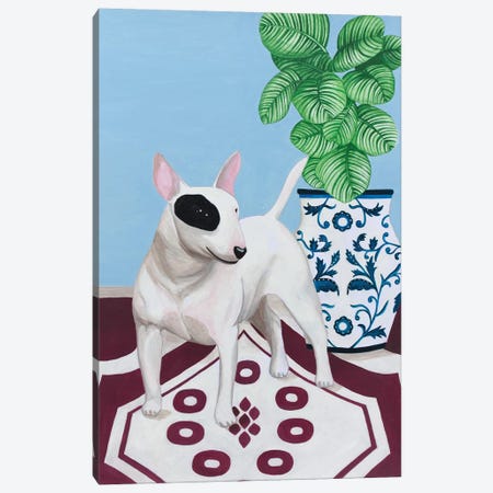 English Bull Terrier With Plant Canvas Print #SLY16} by Sally B Canvas Art