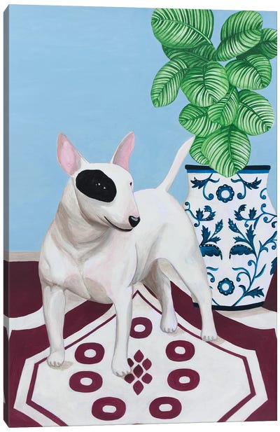 English Bull Terrier With Plant Canvas Art Print