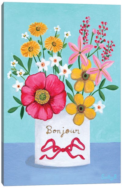 Bonjour Flowers Canvas Art Print - Sally B