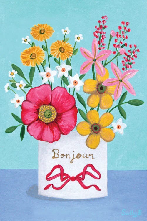 Bonjour Flowers by Sally B wall art