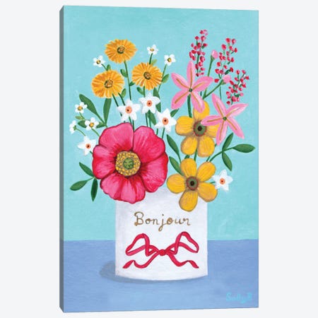 Bonjour Flowers Canvas Print #SLY170} by Sally B Canvas Artwork