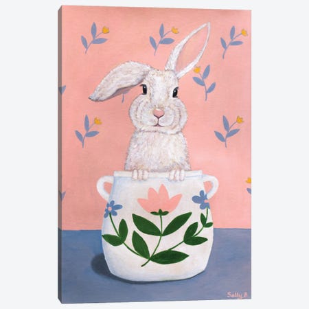 Rabbit In A Pot Canvas Print #SLY172} by Sally B Canvas Artwork