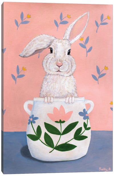 Rabbit In A Pot Canvas Art Print - Sally B